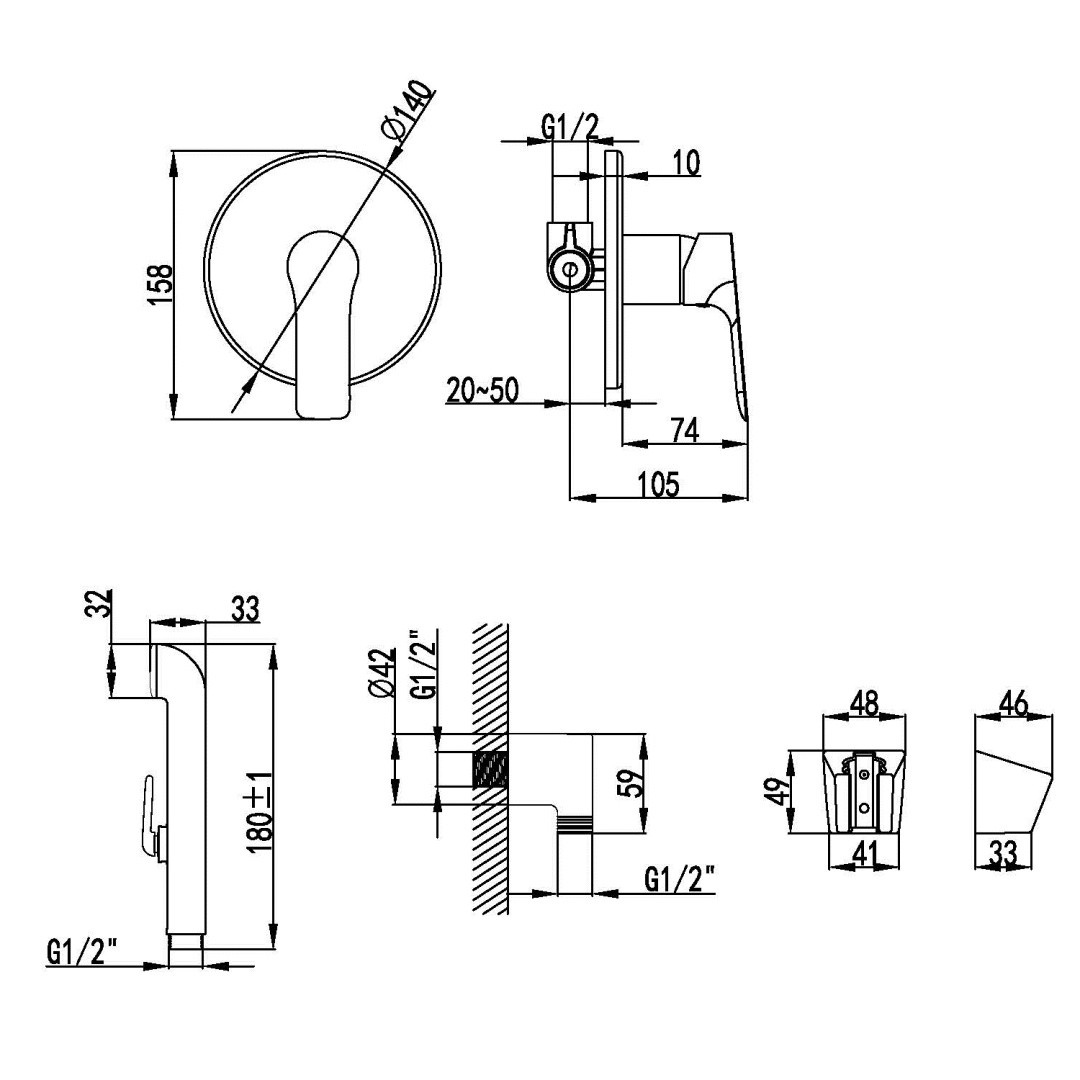Приобрести imperse смеситель с гигиеническим душем, встраиваемый kucera, хром vr30105z-bt