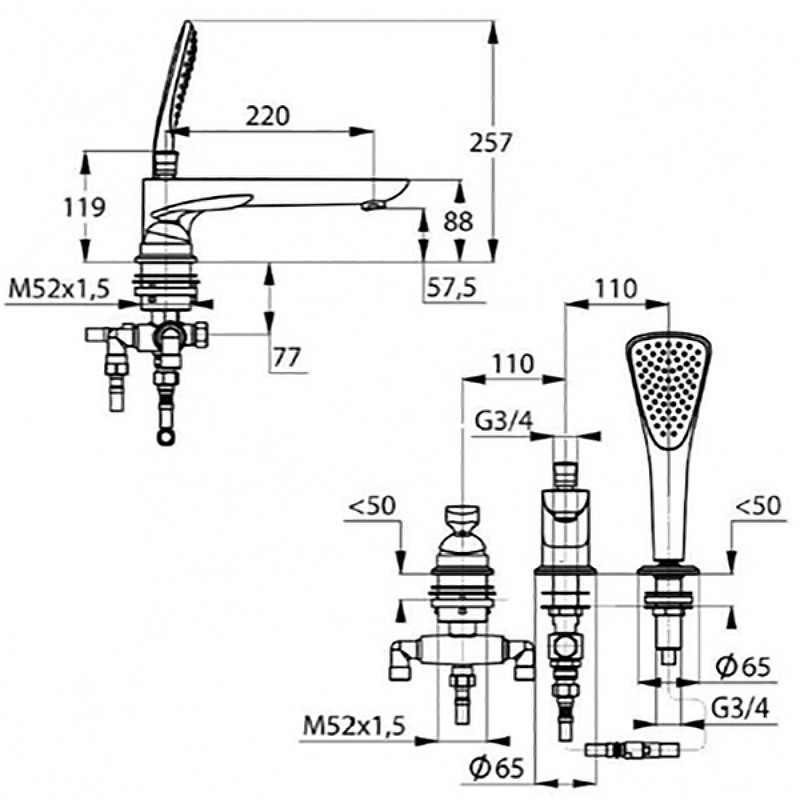 Приобрести kludi balance однорычажный смеситель для ванны и душа, на 3 отверстия, длина излива 220 мм