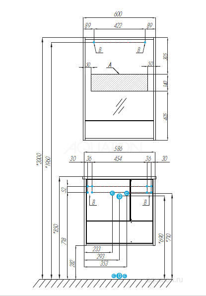 Приобрести тумба под раковину, подвесная акватон ривьера 60 см, белая 1a238801rvx20 