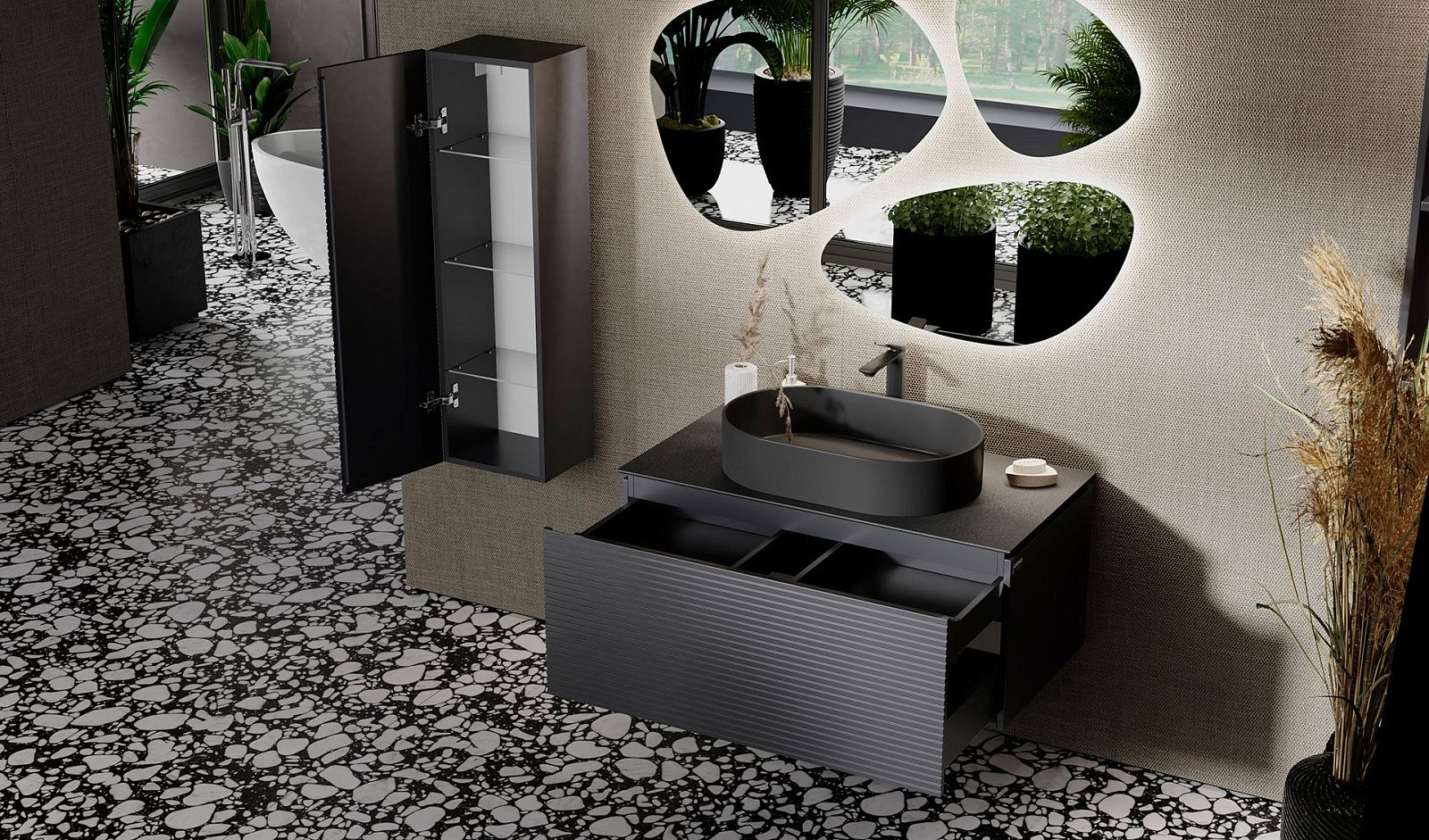 Приобрести jorno тумба подвесная stone 100 см со столешницей, антрацит