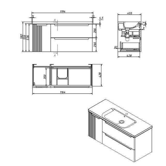Приобрести caprigo тумба с раковиной termin-smalty meta 120 см, левая, графит, эмаль