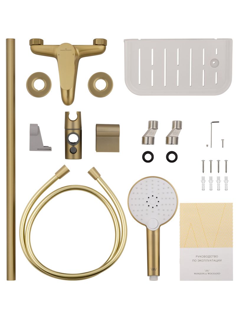 Приобрести смеситель для ванны с душевым гарнитуром wonzon & woghand alfa, брашированное золото (ww-ae3201-bg)