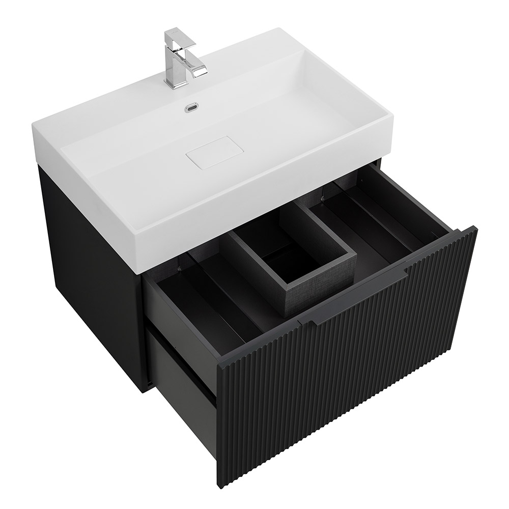 Приобрести cezares тумба подвесная с раковиной premium 70 см plisse nero opaco, черная 55437