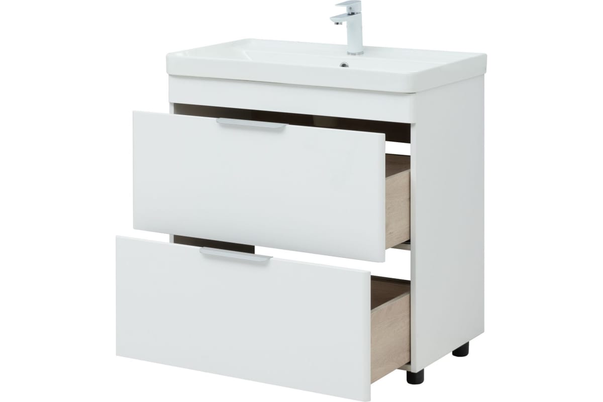 Приобрести aquanet тумба с раковиной ирис new 81 см, белая глянец (2 ящика, ножки)