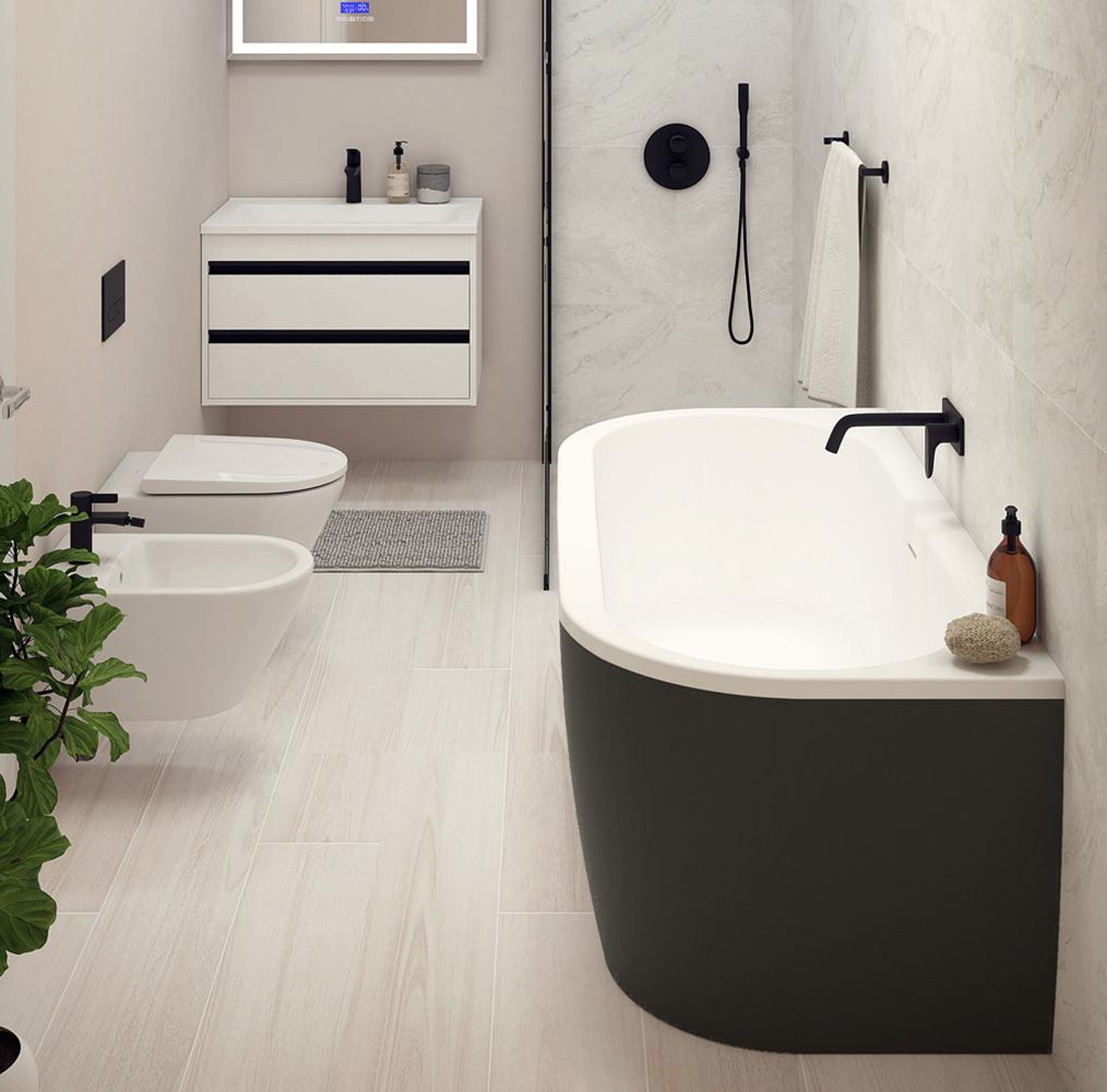 Приобрести cezares акриловая ванна slim wall 180х80 см, черная slim wall-180-80-60-nero-set