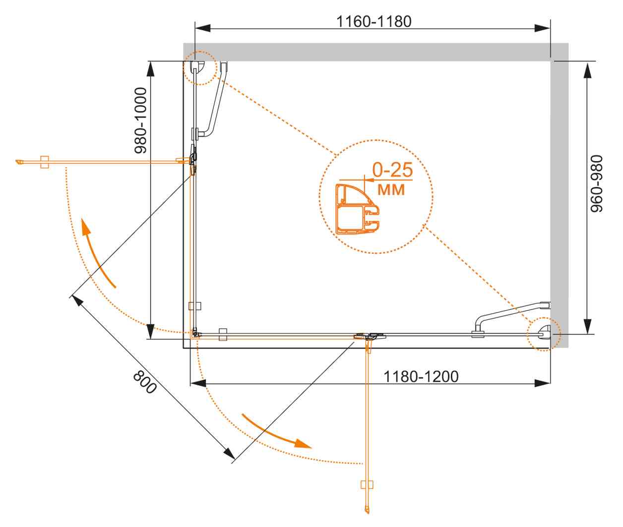 Приобрести cezares душевое ограждение bergamo 120х100 см, хром bergamo-w-ah-2-120/100-c-cr-r