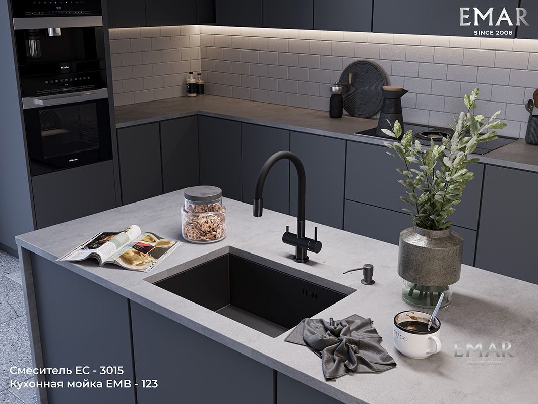 Приобрести emar смеситель для кухни, черный ес - 3015 black
