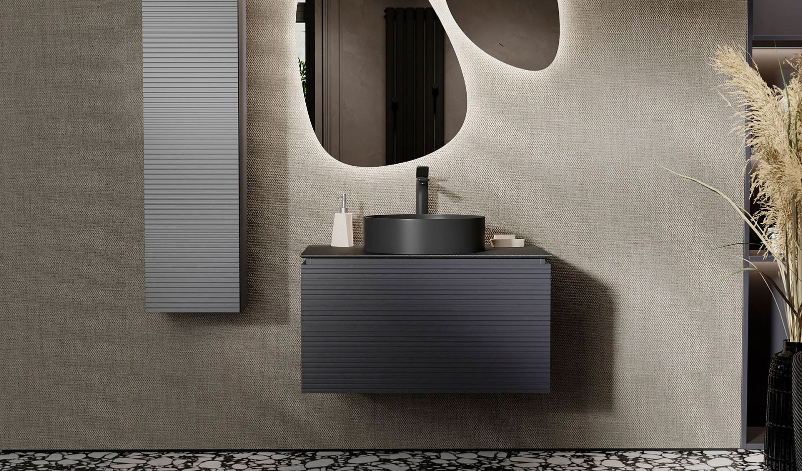 Приобрести jorno тумба подвесная stone 80 см со столешницей, антрацит