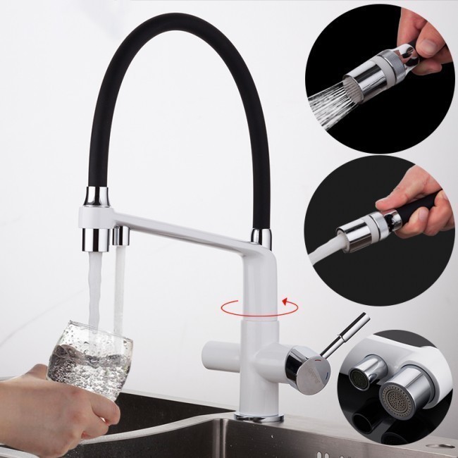 Приобрести gappo смеситель для кухни g4398-9 с фильтром и гибким изливом, белый\черный 92414