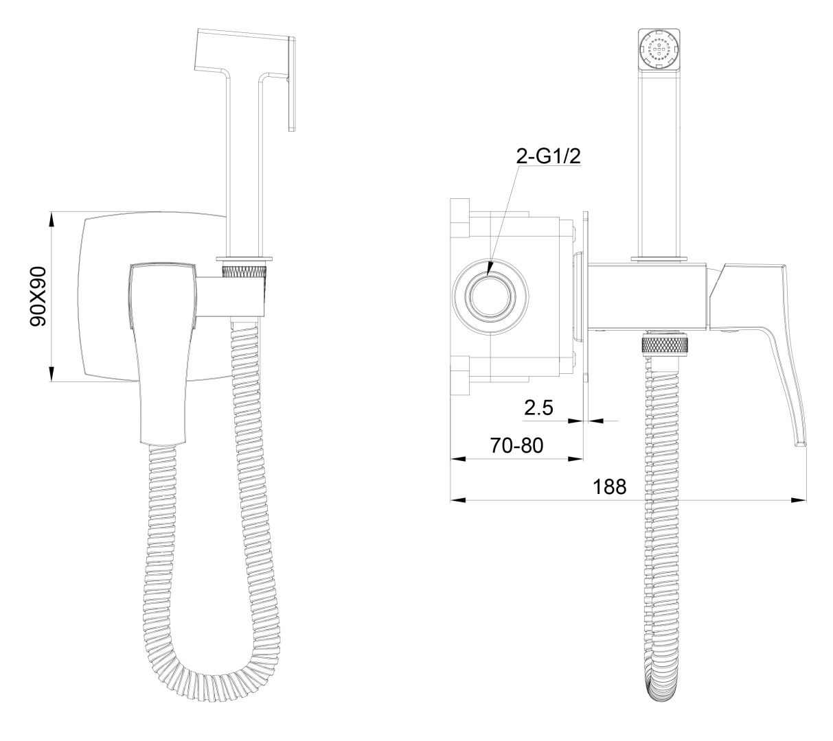 Приобрести смеситель с гигиеническим душем встраиваемый wonzon & woghand flex, брашированное золото (ww-88829072-bg)