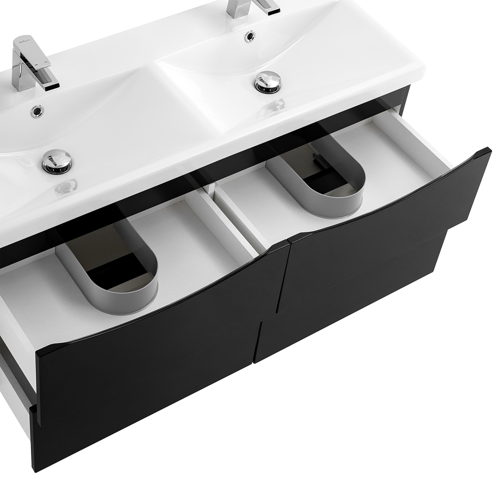Приобрести belbagno тумба с раковиной marino-cer 120 см, подвесная с ящиками nero lucido, белая раковина