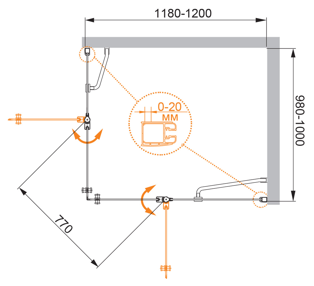 Приобрести cezares душевое ограждение elena 120х100 см, хром elena-w-ah-2-120/100-p-cr-r