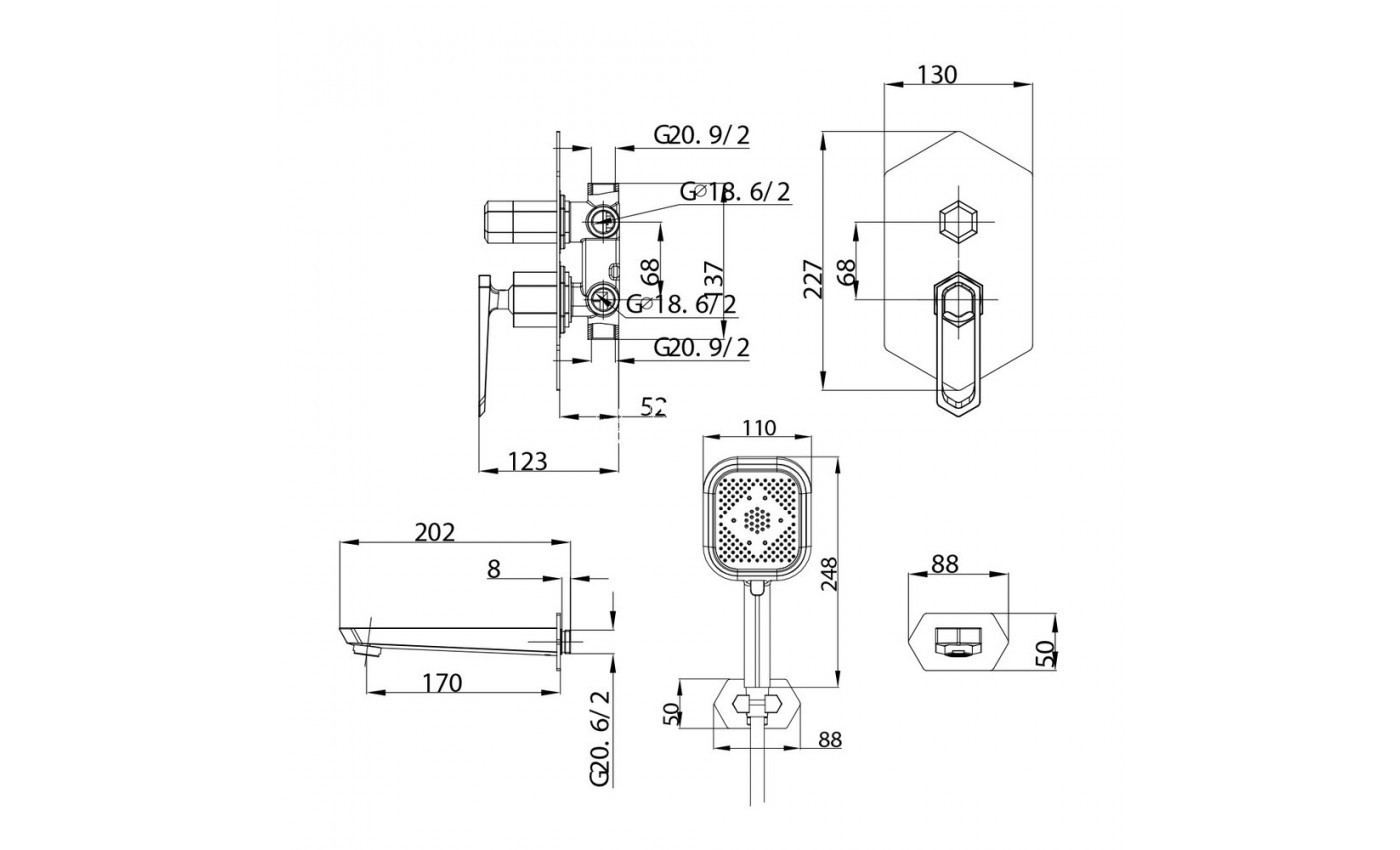 Приобрести lemark душевая система prizma, скрытый монтаж, хром lm3922c