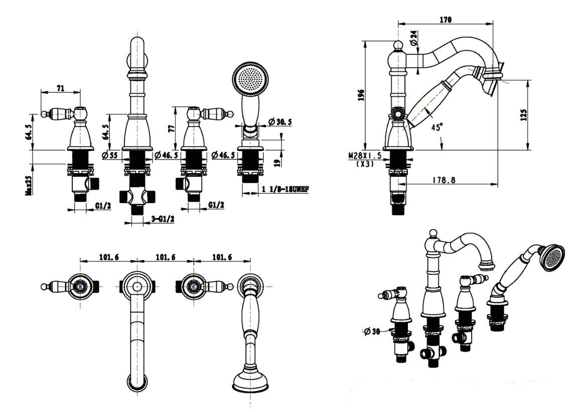 Приобрести boheme смеситель для ванны royale, врезной, бронза 391-royal