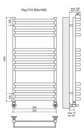 Приобрести terminus полотенцесушитель рид п13 50х100 см, водяной, хром