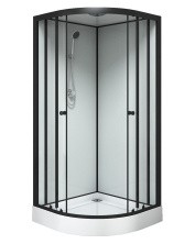 Loranto Душевая кабина NEO 90x90x(190+15) с низким поддоном 15см, прозрачное закаленное стекло 5 мм, задниt стеклянные стенки белые, профиль черный-матовый (CS-22109)