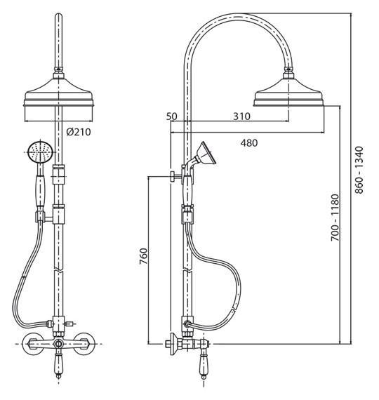 Приобрести cezares душевая система margot, золото margot-cd-03/24-bi