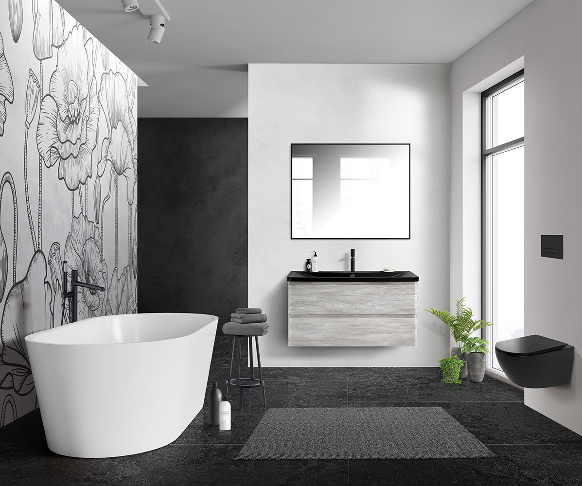 Приобрести belbagno тумба с раковиной albano 100 см, подвесная rovere vintage bianco, чёрная раковина