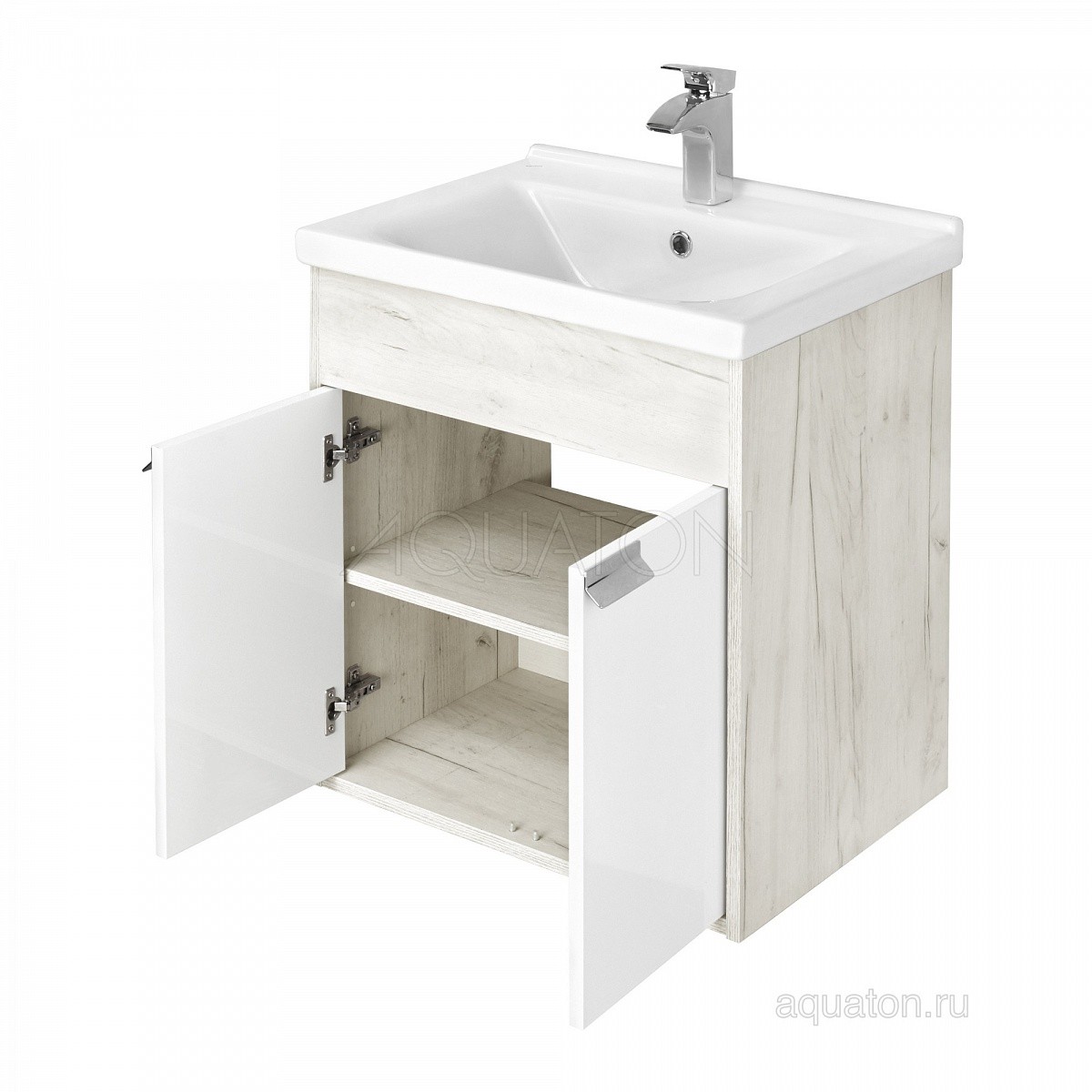 Приобрести акватон флай 60 тумба белая, дуб крафт 