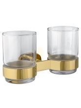 Два стакана для зубных щеток с держателем WONZON & WOGHAND FIRST, Глянцевое золото (WW-8428-LG)