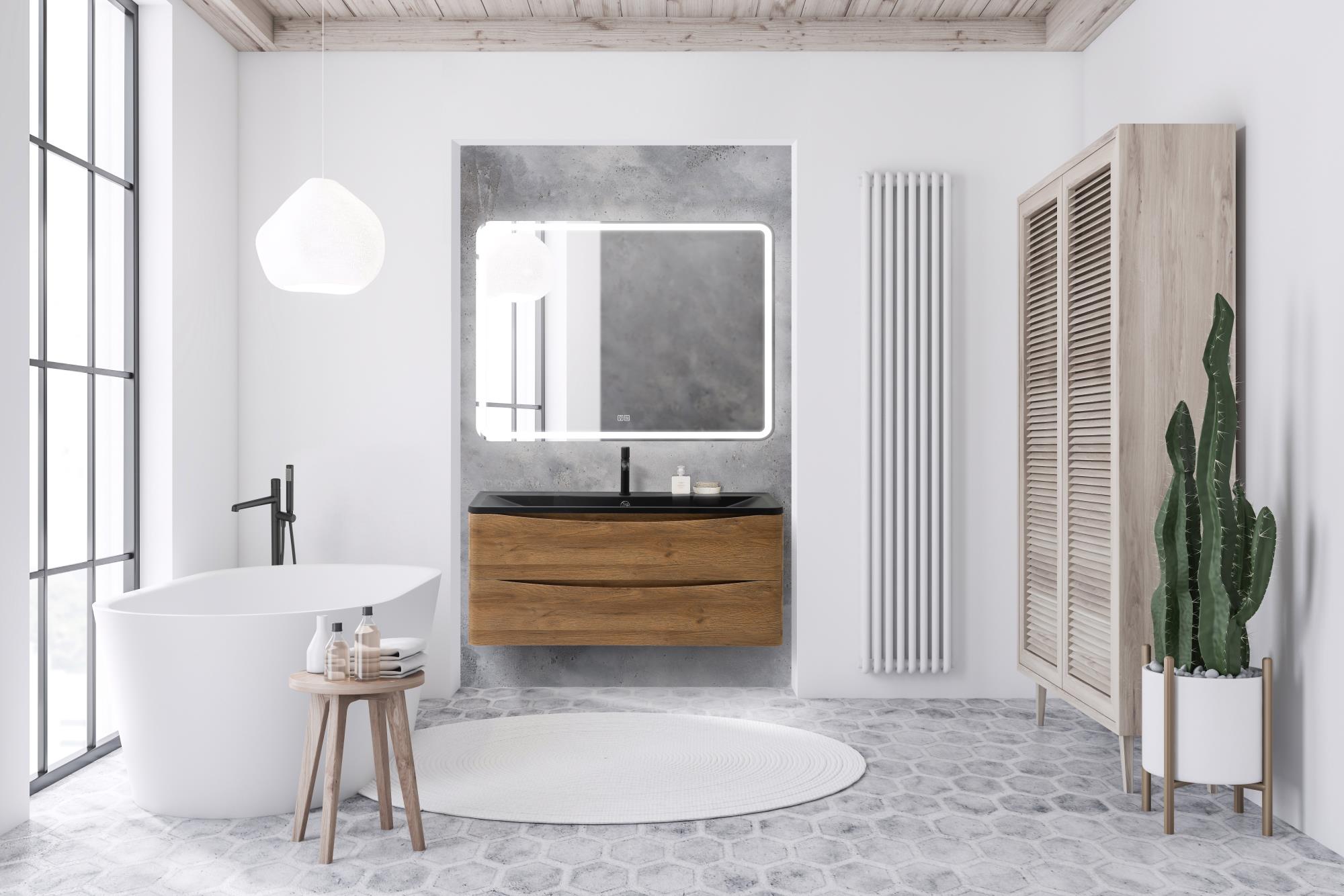 Приобрести belbagno тумба с раковиной acqua 120 см, подвесная rovere rustico, чёрная раковина