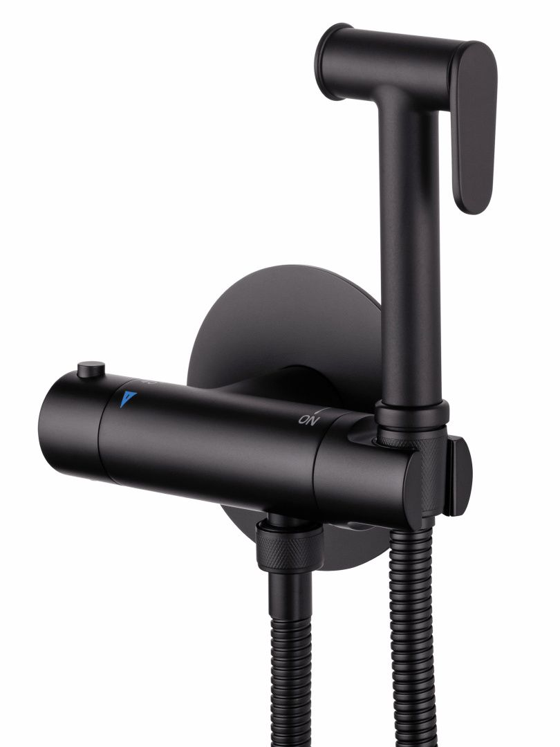 Приобрести смеситель с гигиеническим душем и термостатом встраиваемый wonzon & woghand, темный графит (ww-88819902-bgm)