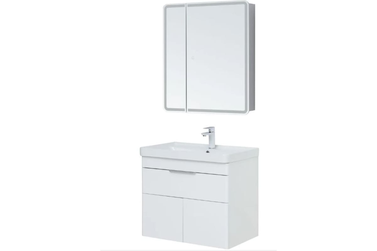 Приобрести aquanet тумба с раковиной ирис new 71 см, белая глянец (1 ящик, 2 дверцы)