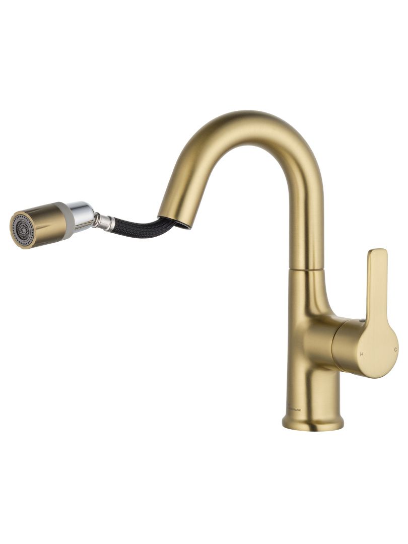 Приобрести смеситель для раковины с выдвижным изливом wonzon & woghand, брашированное золото (ww-fe01l212-bg)
