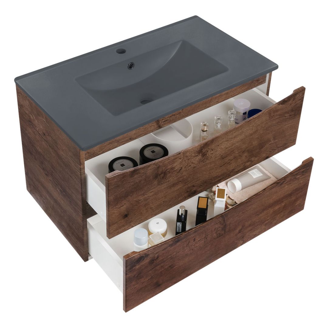 Приобрести vincea тумба подвесная mia 80 см, темное дерево с раковиной матовый антрацит vmc-2mc800rw;vbs-13980ma