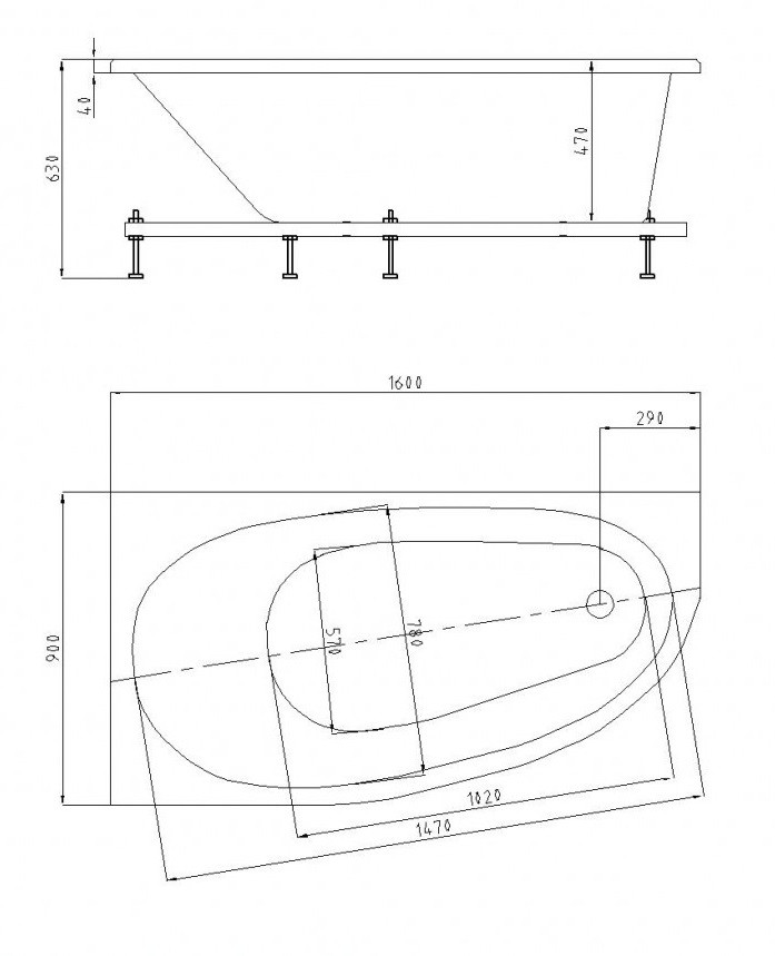 Приобрести акриловая ванна асимметричная aquatek дива l 160х90 см левая
