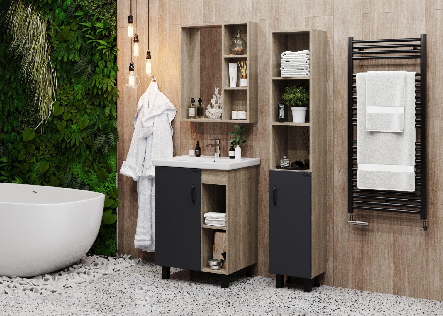 Приобрести onika тумба напольная с раковиной тимбер 60х83см, серый мат./дуб сонома, 106116