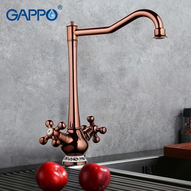 Приобрести gappo смеситель для кухни g4065-3 с высоким изливом, красное золото 88962