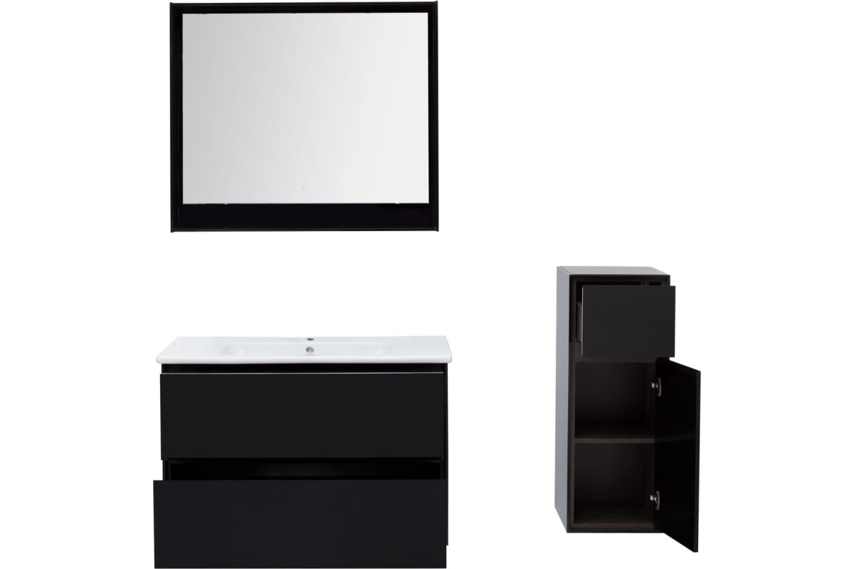 Приобрести aquanet тумба с раковиной милан 100 см, черный глянец