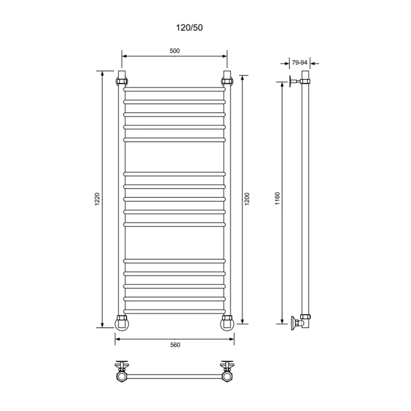 Приобрести veconi полотенцесушитель водяной voga 50х120 см, черный v12050b