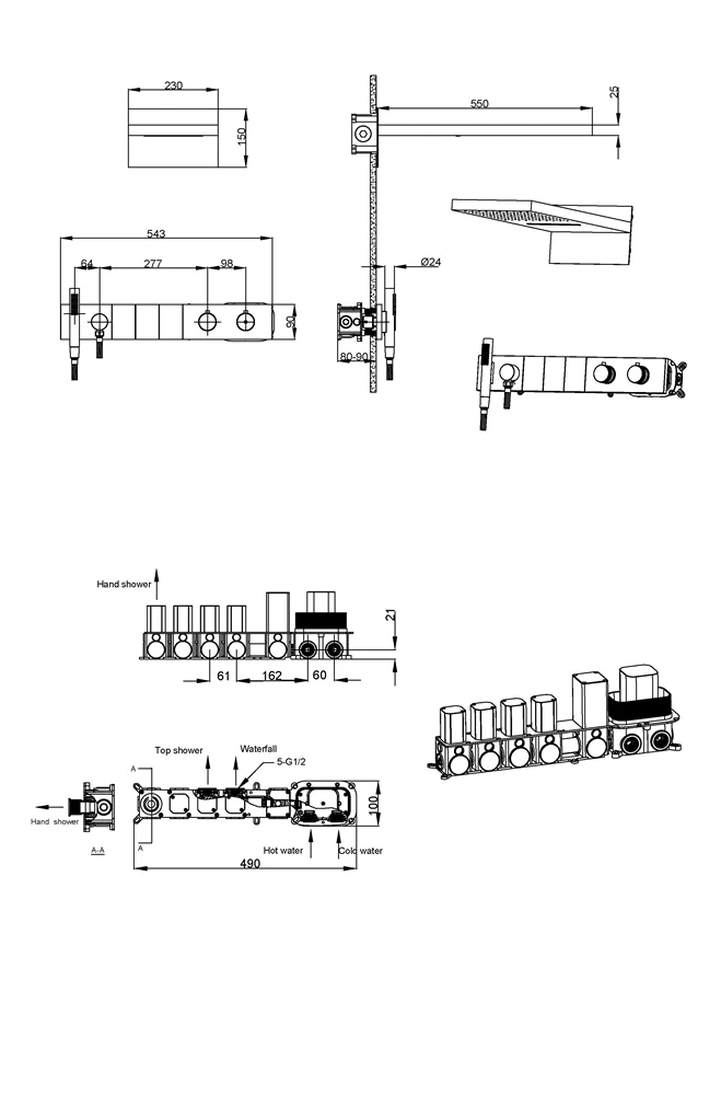Приобрести boheme душевая система zodiac с термостатом, встраиваемая, золото 133-g