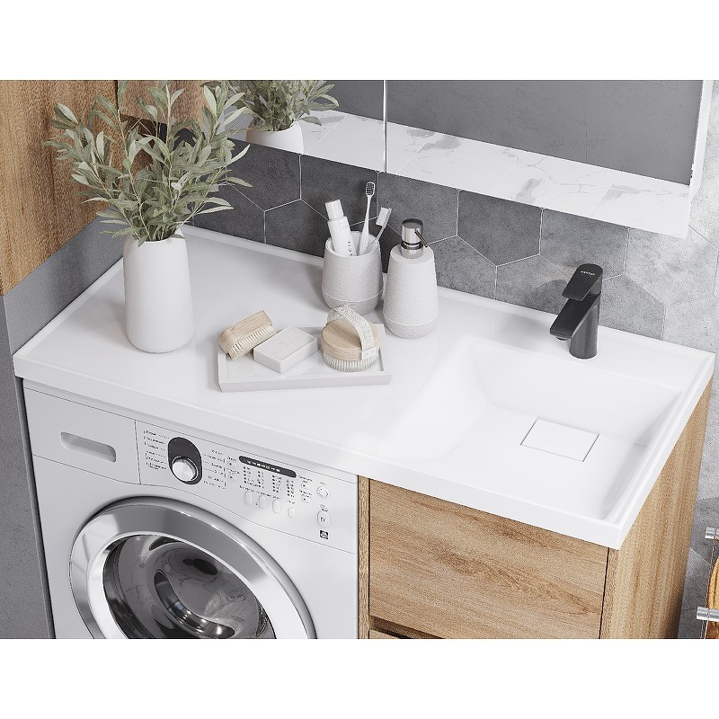 Приобрести тумба напольная с раковиной-столешницей акватон лондри 105 r/l, дуб сантана