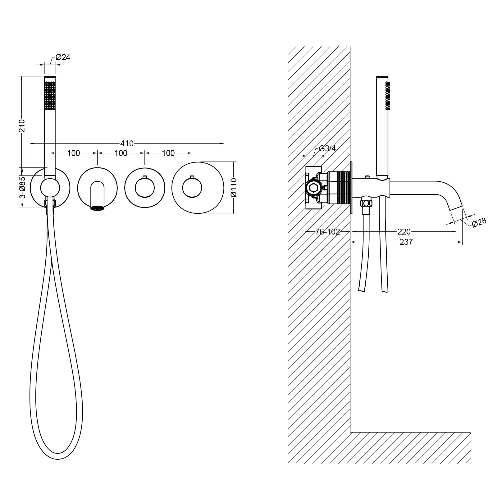 Приобрести смеситель встроенный для ванны с душем с термостатотом timo saona 2324/18ysm черное золото
