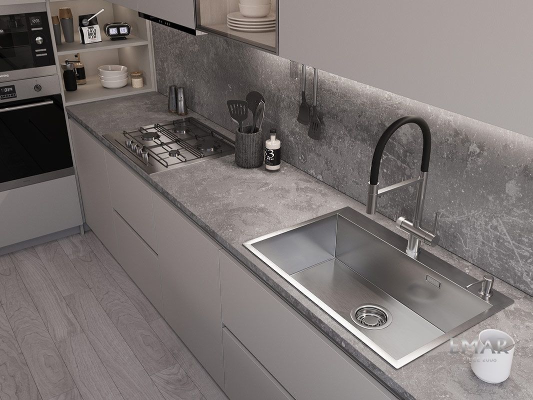 Приобрести emar кухонная мойка 74х50 см, сатин emb-125a pvd nano satine