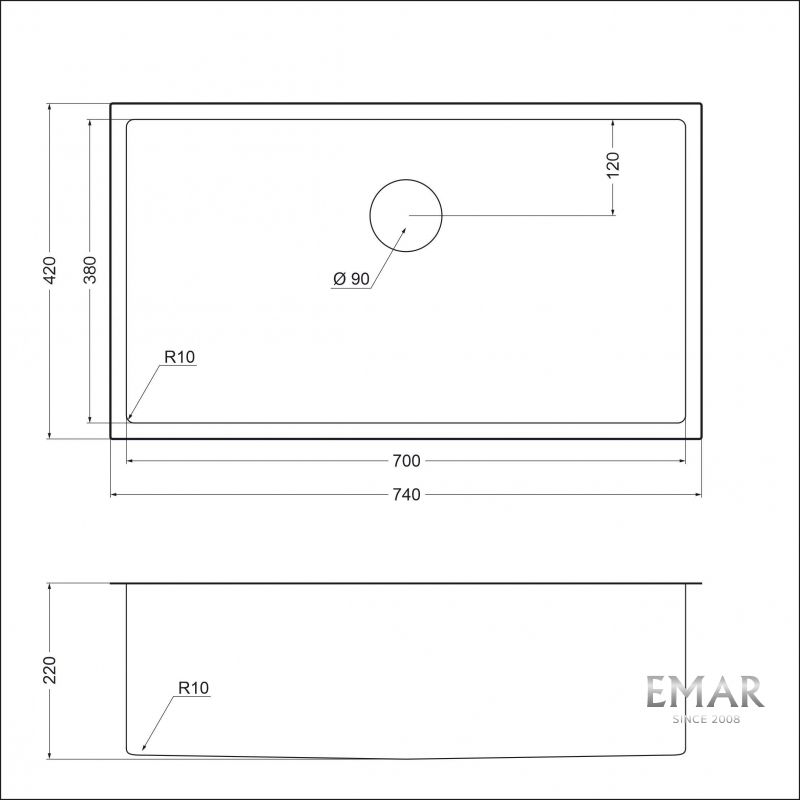 Приобрести emar кухонная мойка 78х43 см, графит emb-133 pvd nano dark
