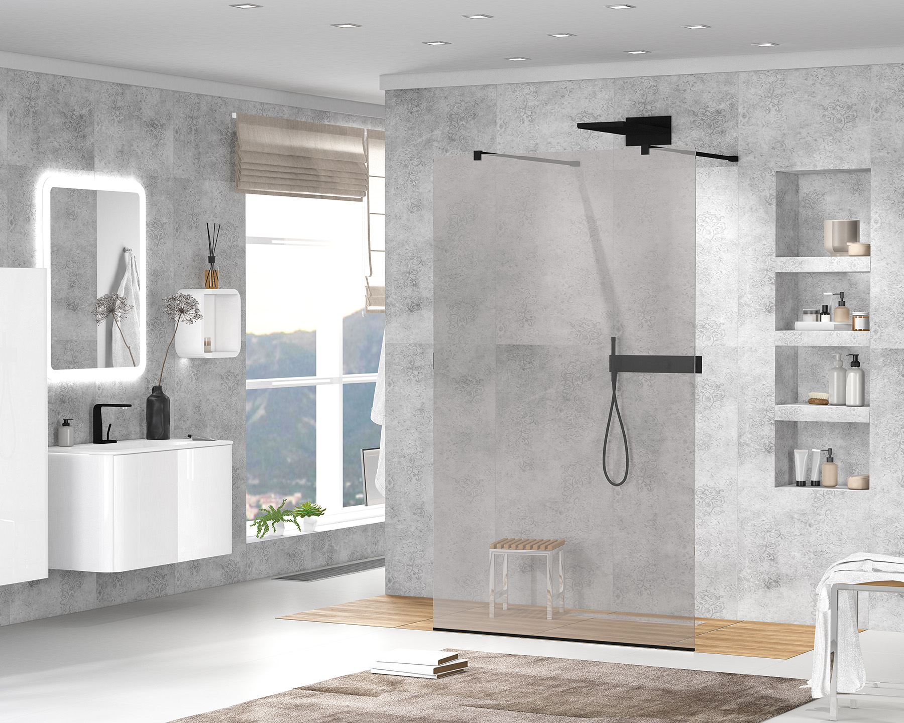 Приобрести cezares душевая перегородка liberta 110 см, серый\черный liberta-l-2-110-gr-nero