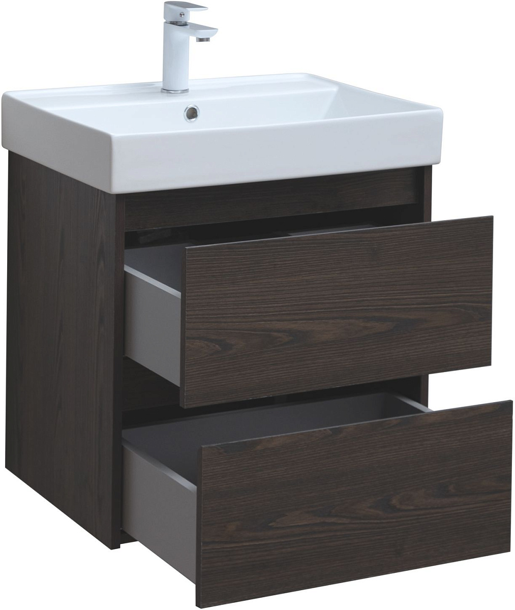 Приобрести aquanet тумба с раковиной nova lite 60 см, дуб черный (2 ящика)