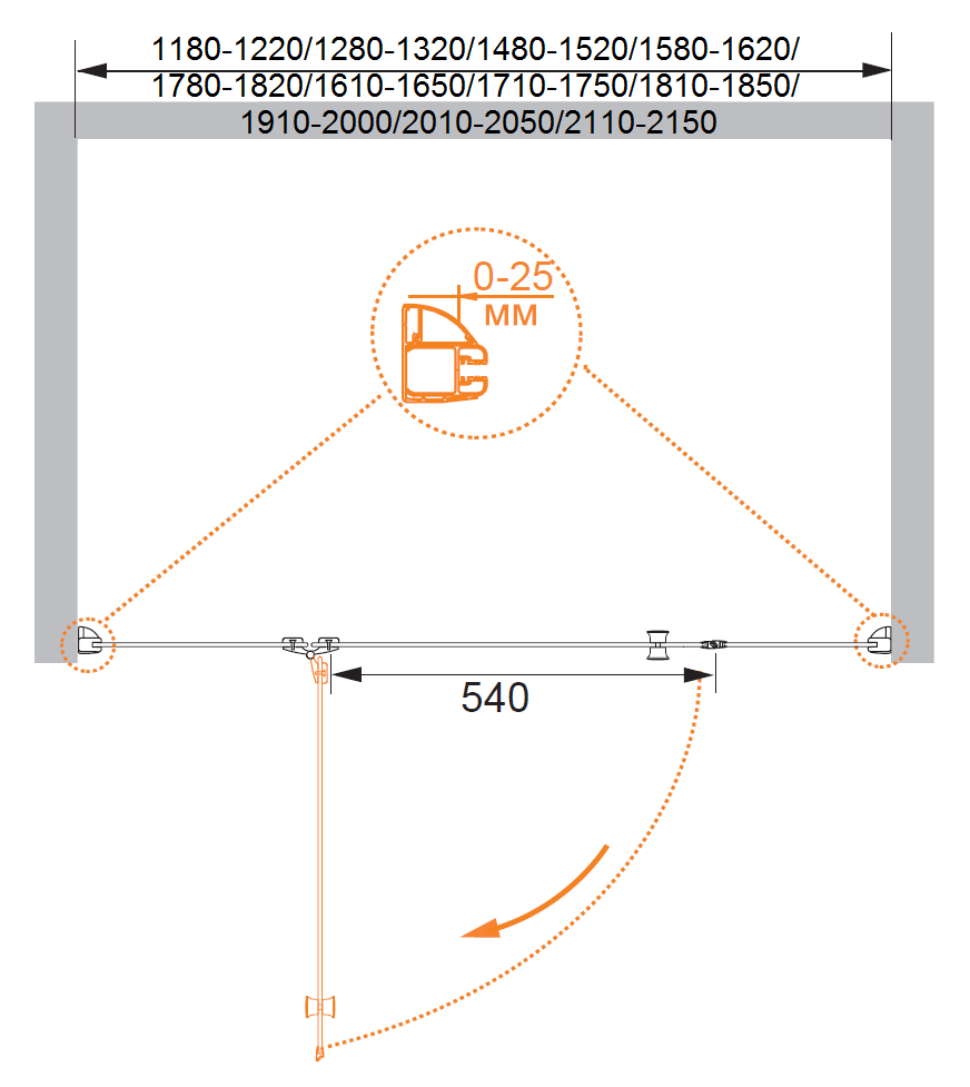 Приобрести cezares дверь душевая verona 140x195см verona-w-b-13-40+60/40-p-cr-r