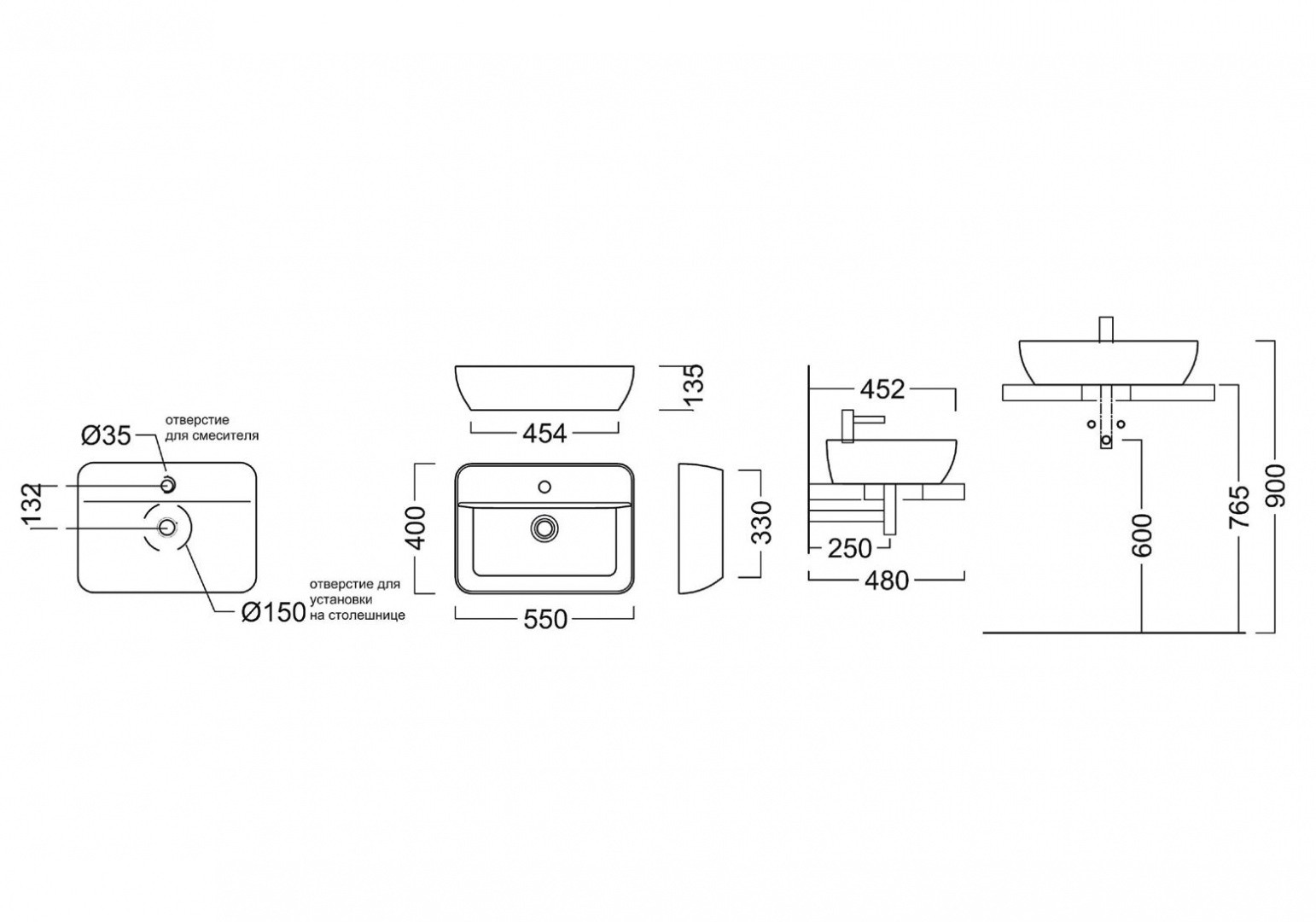 Приобрести раковина врезная на столешницу kerama marazzi plaza 55 см plr.wbi.55.1