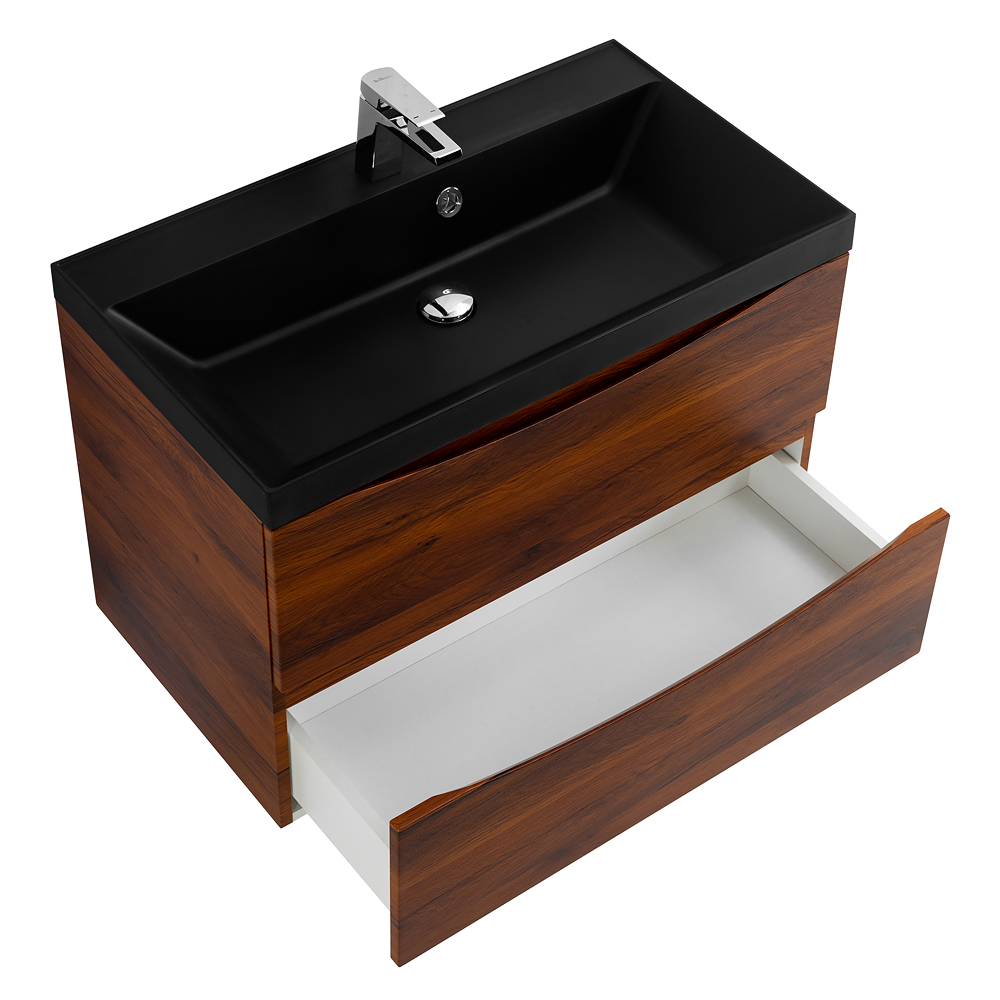 Приобрести belbagno тумба с раковиной marino 80 см, подвесная rovere cillegio, чёрная раковина