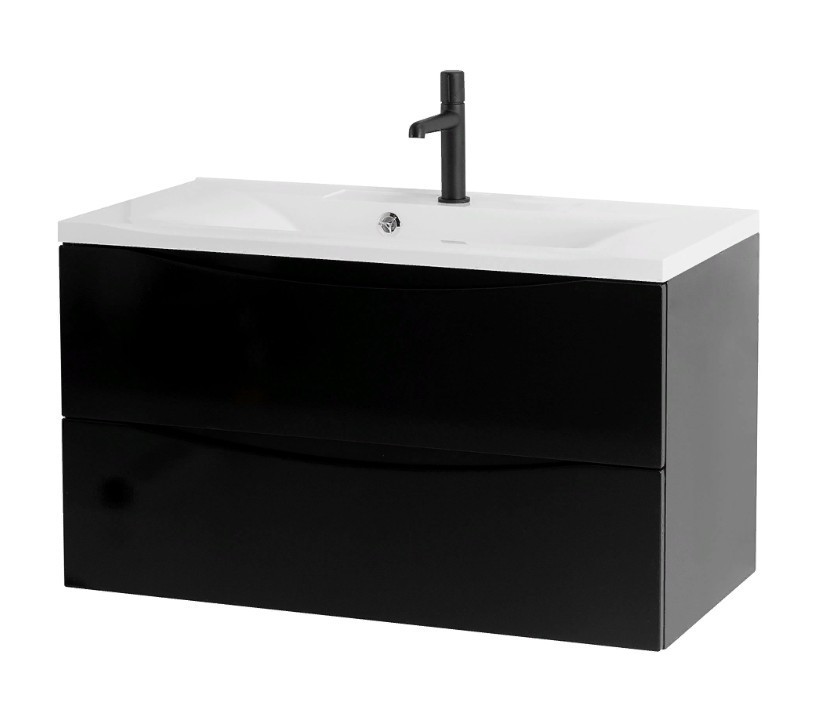 Приобрести тумба подвесная с раковиной belbagno marino-800-2c-so-nl-p 80 см, nero lucido