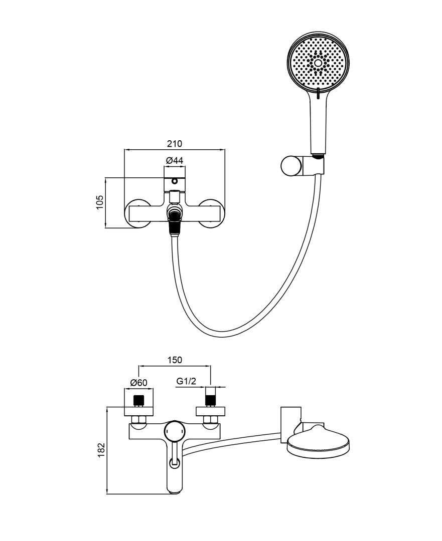 Приобрести смеситель для ванны с душем wonzon & woghand solo, брашированный никель (ww-639032-1-bn)