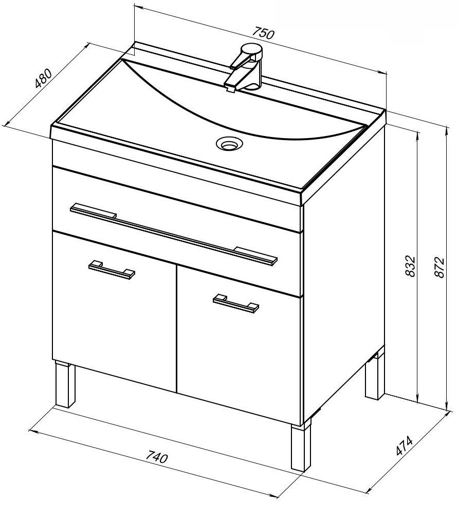 Приобрести aquanet тумба с раковиной верона 75 см, белая (напольная 1 ящик 2 дверцы)