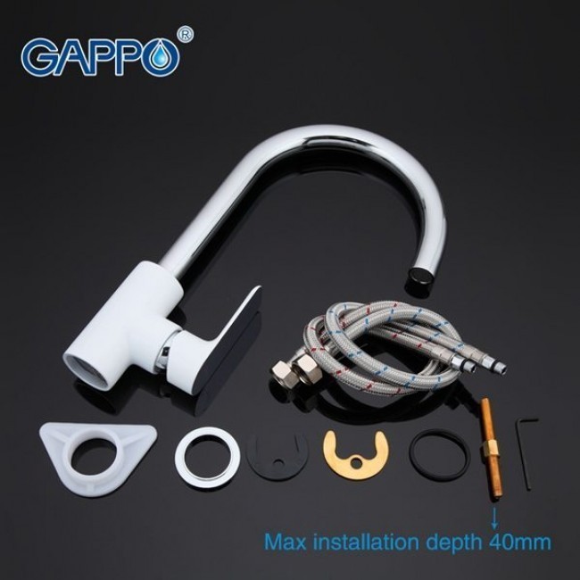 Приобрести gappo смеситель для кухни g4048-8 с высоким изливом, белый\хром 35273