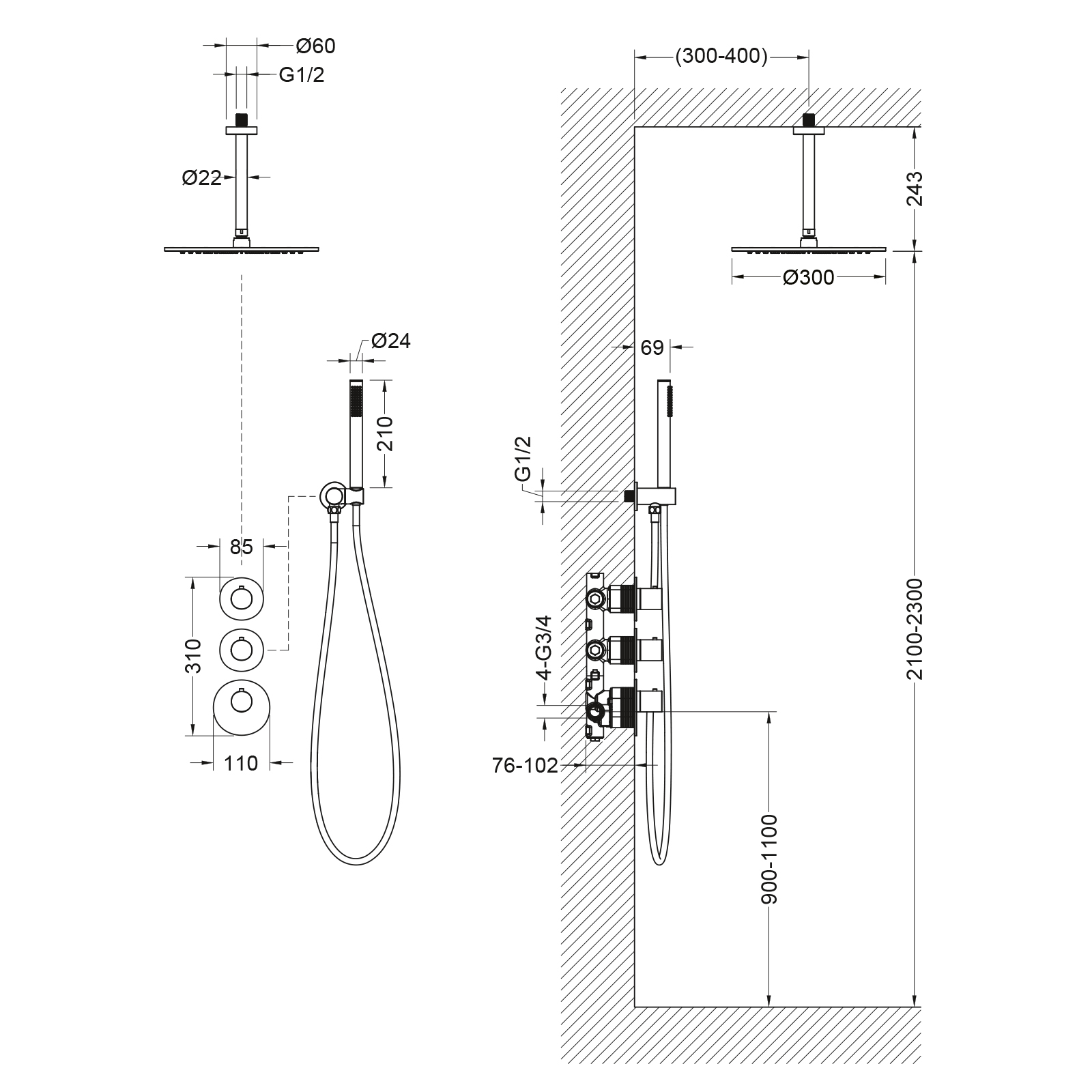 Приобрести душевая система встроенная с термостатом timo saona sx-2399/18sm черное золото