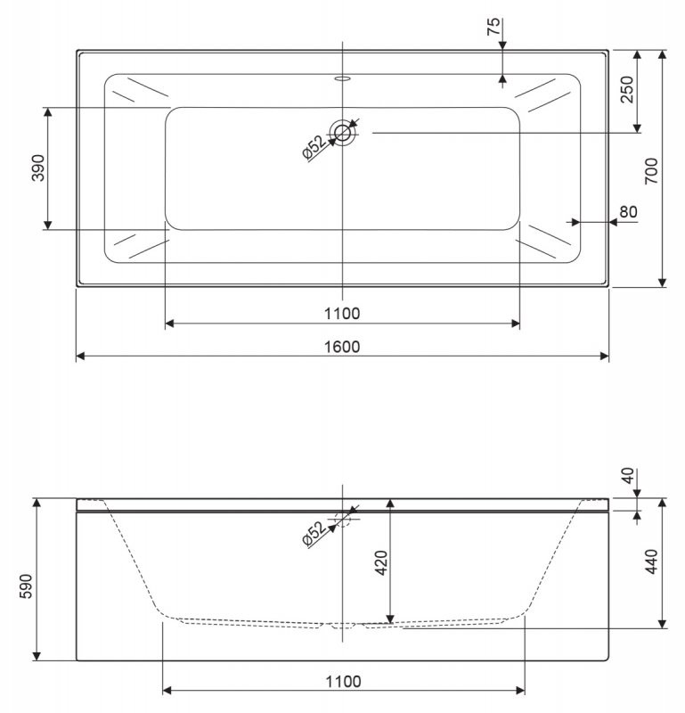 Приобрести cezares акриловая ванна plane mini 160x70см, plane mini-160-70-42-w37